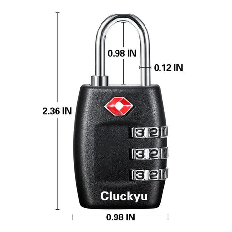 Single lock from 4 Pack 3 Digit Combination Luggage Locks TSA Approved For Travel On The Go Durable Padlocks For Suitcases And Baggage Backpacks Gym Bags And More Black, showing size dimensions.