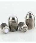 Tough Stainless Steel Hexagonal Spring Plunger Featuring Threaded M3 To M16 Set Screw For Rock Solid Mechanical Fastening, various sizes and ends.
