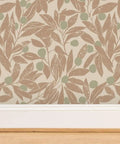 Make Walls Pop With This Badass Rustic Botanical Wallpaper Featuring A Chic Linen Texture And Matte Finish Pvc Free Paste To Paper Design Guarantees Zero Drama Install For Kitchens Bathrooms Mudrooms And Commercial Spaces Because Its Made Tough Enough To, showcasing beige leaves and sage green accents.
