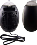 Back and side view of Eco Save Compact Personal Space Heater With 750 Watts ETL Listed Eco Friendly And Energy Efficient Ceramic Heating Element, Space Saver 11 Inch By 7.5 Inch Portable 5 Pound Black Heater For Home Office