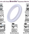 54mm Silicone Steam Ring Seal Replacement for Group Head Gasket displayed with compatible Breville Espresso Machines BES870XL BES880.