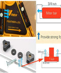 Close-up of Dual Pack Featherboard Safety Push Block With Table Fence For Woodworking showing adjustable miter bar and T-bolt details.