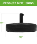 Fillable Round Sunburst Umbrella Base Stand With 55 Pound Weight Capacity, Plastic Patio Pole Holder dimensions shown