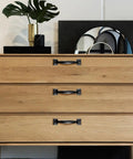 Vintage Black Metal Cabinet Pulls 6 Inch Drawer Knobs For Kitchen Cabinet Doors Hardware on wooden dresser.