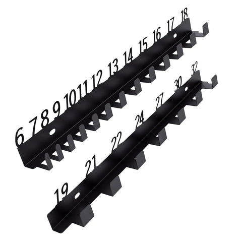 Wall Mounted Wrench Organizer Rack With Numbered Slots 6-32, two-tier steel holder with numbered slots for tool storage
