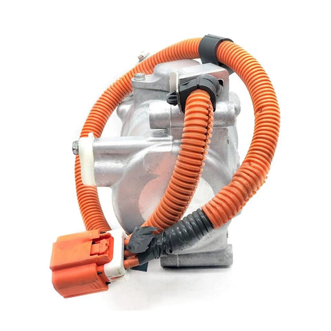 Electric AC Compressor Direct Fit For Toyota Prius ES18C 042000-0196 88370-47010 Plug And Play Climate Control Assembly side view with orange wire harness.