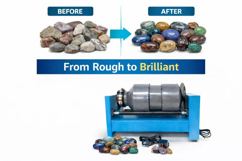 Electric Tumbler Kit for Polishing Stones, Rocks, Glass, and Metals, 15Lb Single Barrel Polisher with before and after results
