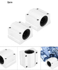 Beefy Heavy Duty Linear Motion Ball Bearing Slide Block Sc20uu 20mm Aluminum Alloy Rail Support Shaft Bearing Slick Glide Precision Guide Bushing For Cnc Rig Build 2 Pack, two white bushings with black seals.