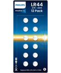 Top Shelf Alkaline Button Cell Batteries 12 Pack Legit Replacement For Ag13 A76 L1154 357 303 Sr44 Straight Up Compatible With Wristwatches Pocket Calculators And Digital Thermometers - LR44 12 Pack displayed on packaging.