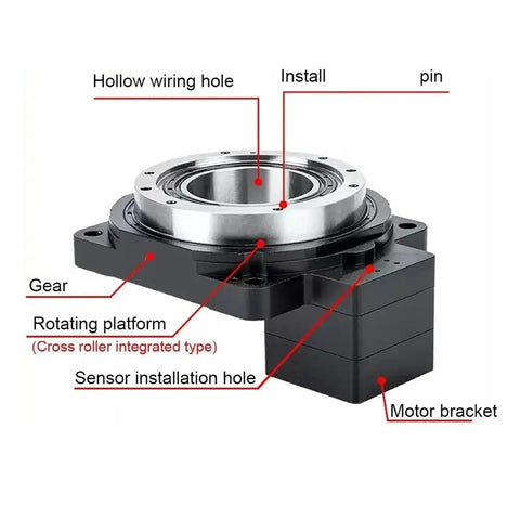 CNC Hollow Rotary Table With 360 Degree Indexing Plate And Four Axis Smooth As Butter Rotation Built Tough close-up of rotating platform features and labels.