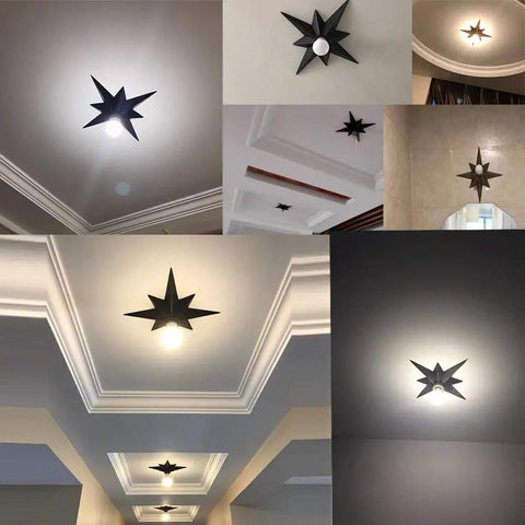 Black Star Flush Mount Ceiling Light With Dope Mid Century Vibe, Modern Ceiling Fixture for hallway, sleek minimalist design.