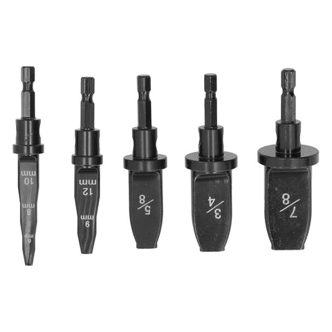 5Pcs Hex Handle AC Copper Pipe Swaging Tool Set High Speed Steel Tube Expander Drill Bits For HVAC Installers close-up of drill bits