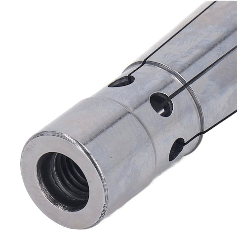 Close-up of Heavy Duty Back Pull Collet Chuck For CNC Milling And Lathe Machines High Speed Steel with threading and holes.