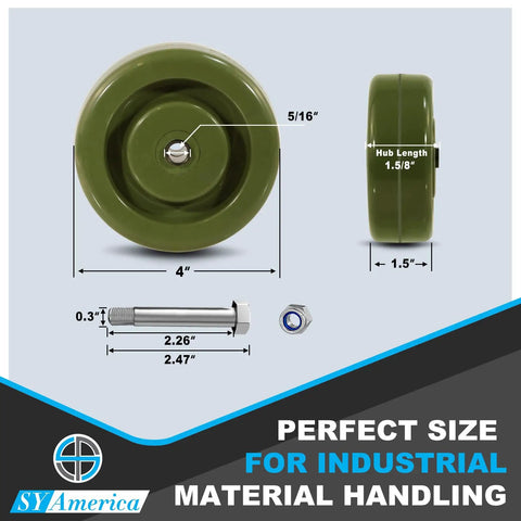 High Temperature Four Inch By One And A Half Inch Green Epoxy Caster Wheels For Bakery And Oven Racks Set Of 100 with bolt and nut