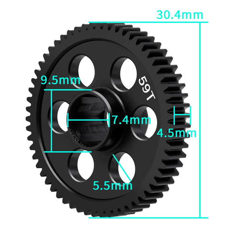 Steel Main Gear RC 59T 0.5M Spur Gear Upgrade for ARRMA 1/18 Granite showing dimensions and details