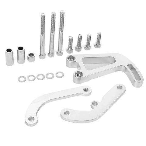 Power Steering Pump Mounting Bracket For LWP 265 283 305 327 350 383 400 Engines Aluminum Alloy Rustproof And Deformation Resistant Easy Install With 14 Tool Kit For Quick Tight Mount shown with bolts and washers