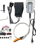 Badass 780W Flexible Shaft Hanging Grinder With Integrated Foot Pedal 25000 RPM Variable Speed tool set with foot switch and accessories.
