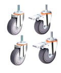 Set of four 5 Inch Heavy Duty Castor Wheels With TPR Swivel Base, M12x30mm Threaded Stem, featuring rubber tread.