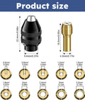 Size chart showing components of Must-Have All-In-One Drill Chuck Collet Set With Quick Change Rotary Tool Adapter, including 3-jaw chuck dimensions.