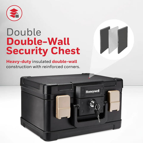 Fireproof Waterproof Small Safe Box for Home, 0.15 Cu Ft ABS Plastic Document Safe with Key Lock, Handy Carry Handle