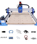 Badass 3 Axis CNC Router Station With 4040 Woodworking Engraver And 110V Desktop Mill For Acrylic MDF Carving Includes Rock Solid Controller Plus Z Probe Heavy Duty 100 Watt Motor, front view with accessories.