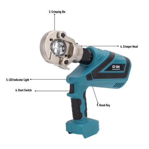 Sorandy 60KN Electric Hydraulic Crimping Tool, featuring crimping die, LED indicator light and start switch for precise connections.