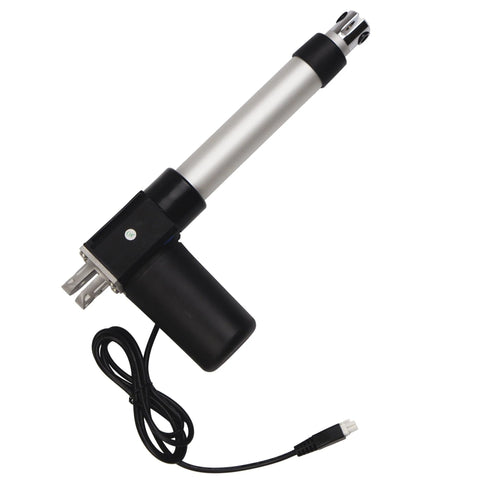 Angled view of Progressive Automations 24V feedback linear actuator, 6-inch stroke, 900 lb force, Hall sensor