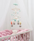 Cozy Baby Nursery Hot Air Balloon Mobile With Clouds And Felt Balls Natural Wool Handmade Crib Decor On A Wooden Hoop Gender Neutral Gift Idea For Newborns Perfect Soothing Visuals For Baby Room