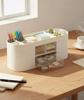 All In One Desk Organizer With Drawers For Office Supplies Storage White Keep Pens Pencils Scissors Sticky Notes Rulers And Glasses Neat