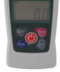 Digital Push Pull Force Tester 20N To 200N With Built In Sensor And Auto Backlit LCD Display For Quick Readouts, Storage Capable For Material Mechanics, Product Development And Quality Control, Rugged All Around Workhorse Force Meter front panel with LCD and control buttons