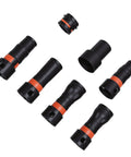 Upgraded 7 Pcs Dust Collection Hose Adapter Kit With Rotating Clamps For Shop Vac System Compatible Woodworking Tools Sanders And Power Equipment Quick Change Setup For Home Or Professional Workshop Projects, featuring black adapters with orange accents.