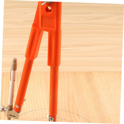 Heavy Duty Adjustable Carpenter Scribing Divider Precision Woodworking Marking Compass with orange arms and pen on wood surface.