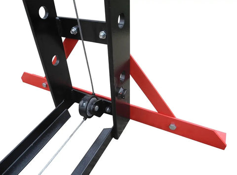 Close-up of carriage winch and frame of 50 Ton Electric Hydraulic Shop Press With Adjustable Carriage Height And Carriage Winch