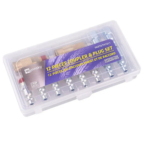 12 Piece One Quarter Inch Quick Connect Air Fittings Set With Brass Couplers And Hardened Steel Plugs Push Lock System 300 PSI Max