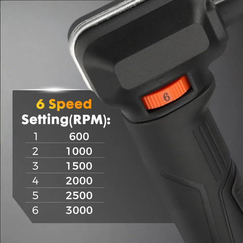 Close-up of 6 speed controller on 7 Inch Concrete Grinder With Low Vibration Handle, 2000W High Torque Motor, from 600 to 3000 RPM