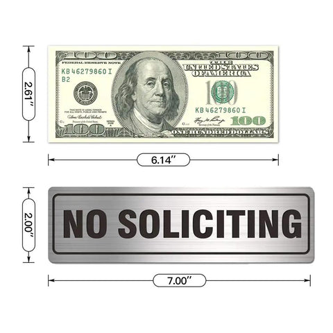 Two Pack Metal No Soliciting Signs For Home And Office Doors Self Adhesive Weather Resistant Aluminum 7 By 2 Inches Durable Silver Finish