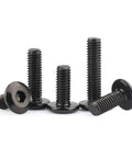 Black Zinc Flat Head Hex Socket Machine Screws M6x12mm For Furniture Assembly Heavy Duty Woodworking Bolts on a white background.