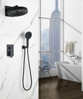 Shower System, 2-Function Concealed Set with Solid Brass Control Valve in modern bathroom with city view.