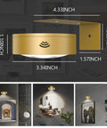 Dimensions of Three Pack Wireless Battery Operated Picture Lights With Remote And Timer For Art Frames in gold finish.