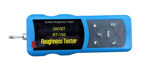 Handy Portable Surface Roughness Tester With Lifting Platform For Accurate Ra Rz Rq Rt Rp Rv R3z R3y RzJIS Rsk Rku Rsm Rmr Rx ISO DIN ANSI JIS Standards 128x64 OLED Display 100 Data Storage Handheld Or Desktop Measurement blue handheld unit