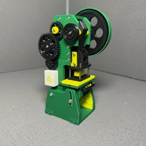 Dope 3D Printed Electric Punch Press Model With Motorized Gear Drive, Compact Plastic Build, Fully Assembled, Stainless Steel Screws, Integrated Control Module, Stable Base, USB Powered, 7x7x18cm, front view