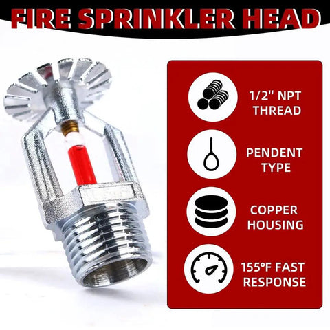 Straight Up Heavy Duty Six Pack Copper Chrome Fire Sprinkler Heads 1/2 Inch NPT Pendent Style showing copper housing and fast response features.