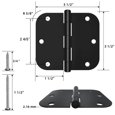 Door Hinges 3 Pack 3.5 Inch Interior Hinges With Five Eighths Radius Matte Black Steel Heavy Duty 3.5 By 3.5 Inches