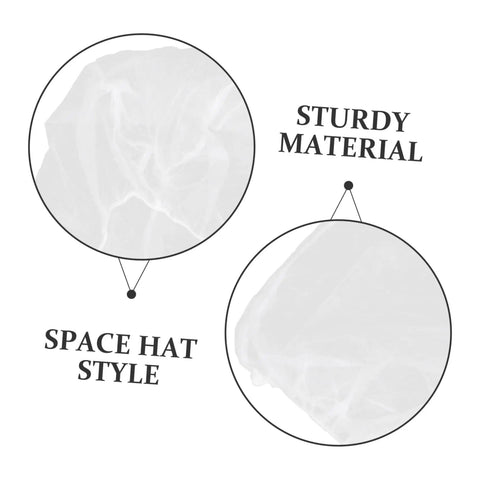 Close-up of 50 Count Elastic Hair Wraps Designed To Keep Your Mane Locked Tight While You Crush Every Shift At The Kitchen Cleanroom Or Facility Breathable Light Fabric Sticks Secure For Zero Fuss Dust Control On The Fly showing sturdy material and space hat style.