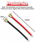 Heavy Duty 2AWG Battery Power Cables Set With Pure Copper Lugs And Connector Clamps For 12V 24V Cars Trucks Boats RV Plus Straight Up Reliable Electrical Hookup Everyday, size dimensions with red and black cables.
