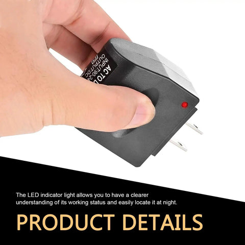 Hand holding a 220V to 12V AC DC Converter Wall Outlet Cigarette Lighter Adapter with LED light indicator for easy use.