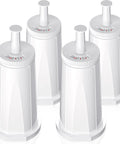 Replacement water filter cartridges for Breville espresso machines; pack of 4 white plastic units.