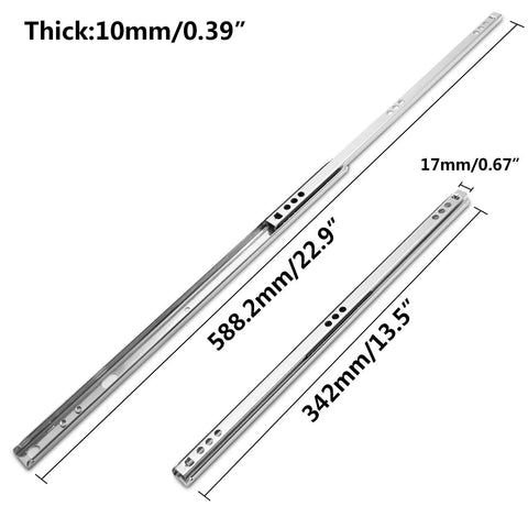 Heavy Duty 13.5 Inch Metal Drawer Slides With Ball Bearing Two Way Rails, zinc plated cold rolled steel, pack of 2 dimensions