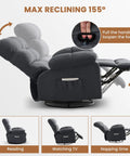 Reclined view of 360 Degree Swivel Rocker Recliner For Adults Comfy Space Saving Manual Glider Chair with footrest up.