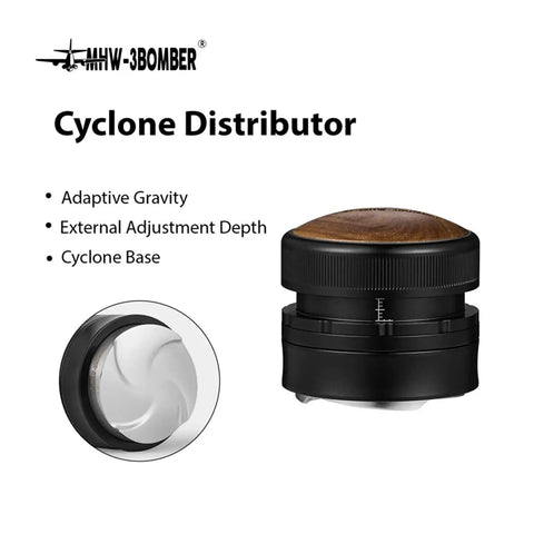 Pro Level Espresso Coffee Distributor And Tamper Set 58.35mm with external adjustment and cyclone base for home baristas.